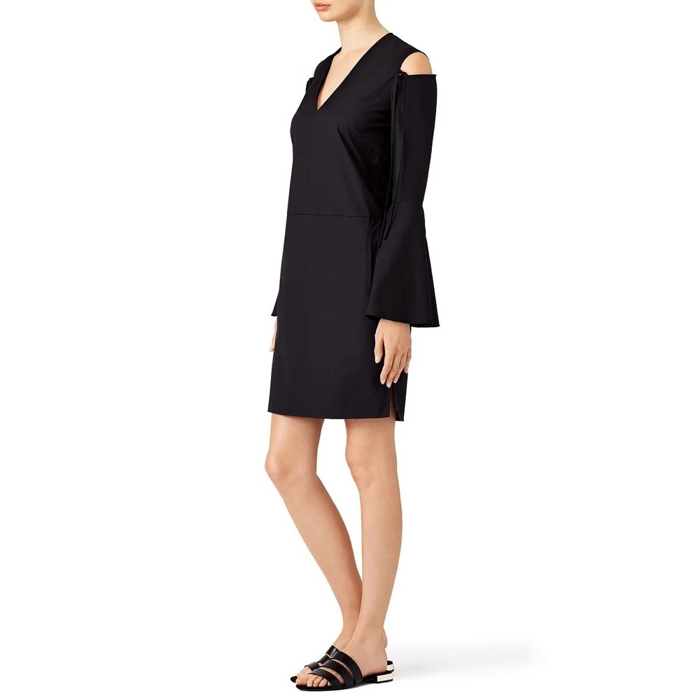 Derek Lam Black Cold Shoulder Bell Sleeve Mini Dress Sz 10 V Neck